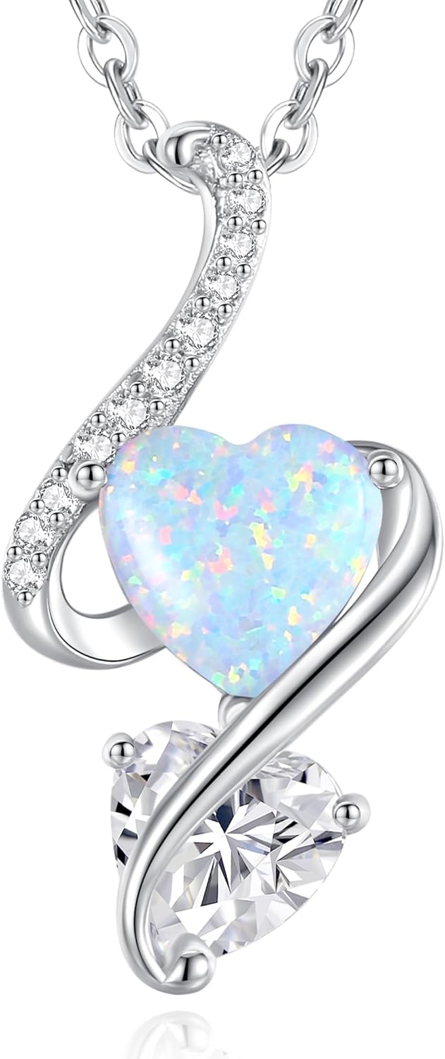 Thumbnail 6 de LOUISA SECRET Frauen Opal Halskette Infinity Double-Heart – 925er Sterling Silber, verstellbare Kette