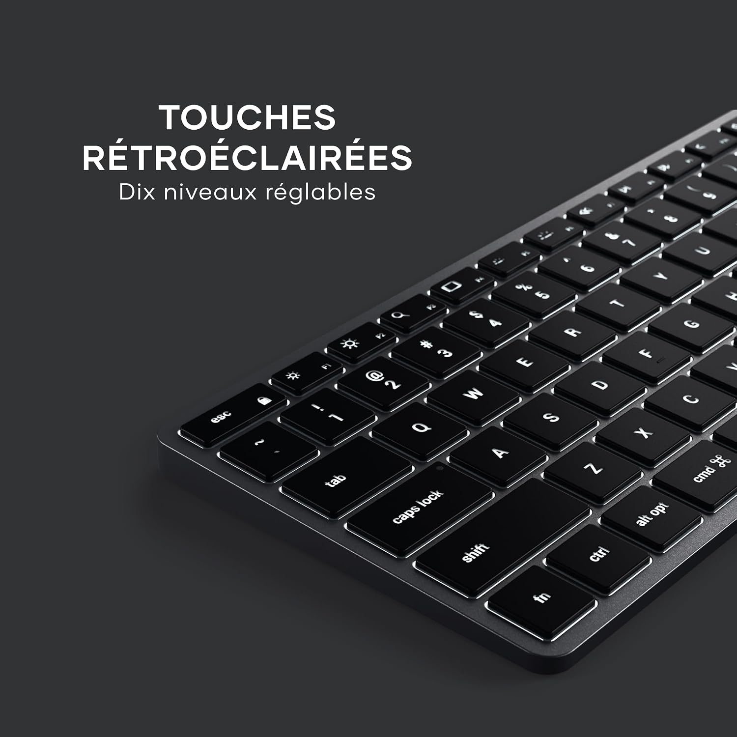 Detalle de Satechi Clavier sans Fil Slim X2 Bluetooth QWERTY US rétroéclairé (gris) avec pavé numérique
