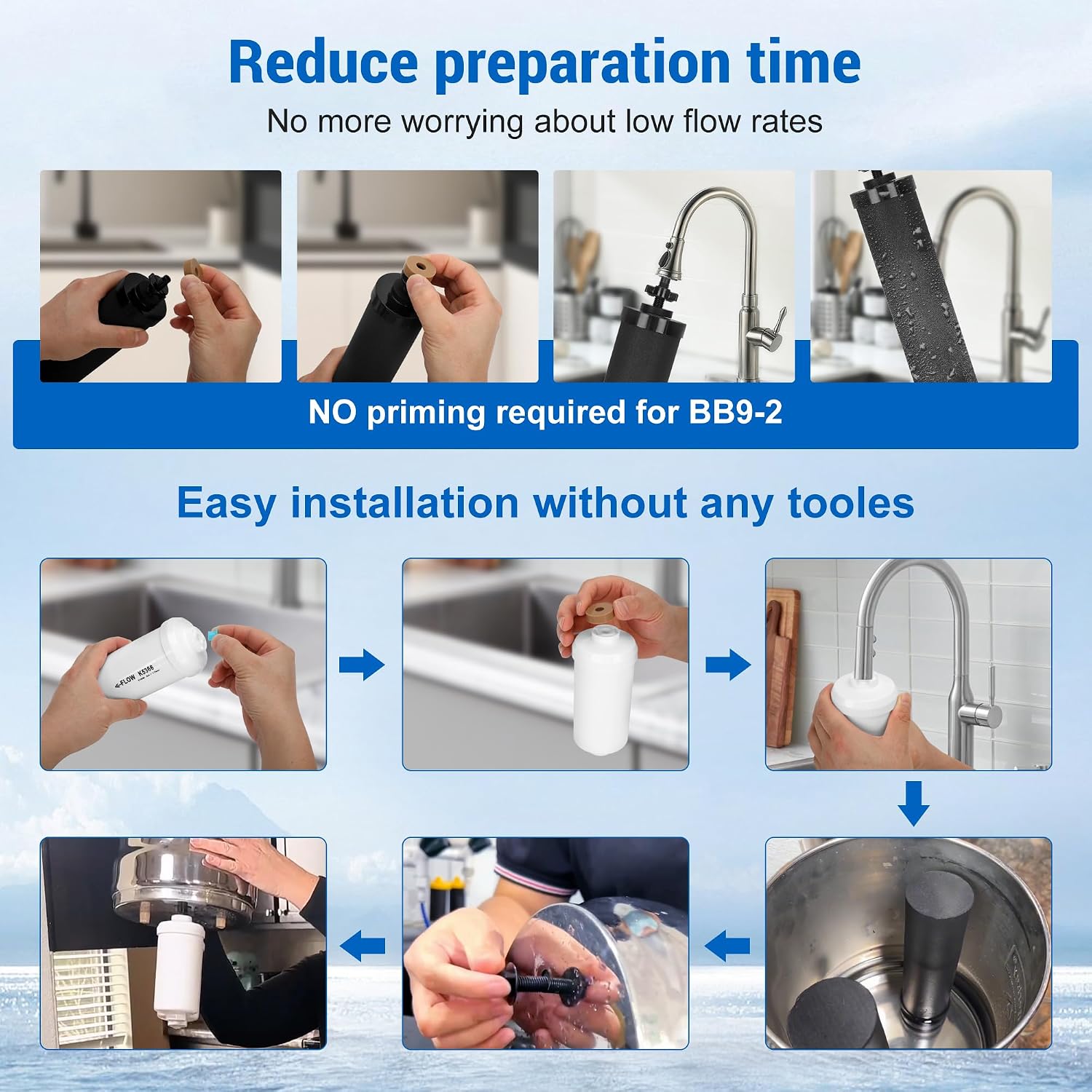 Detalle de Virego Gravity Water Filters for Berkey: Replacement BB9-2 Black & PF-2 Fluoride for Berkey Systems