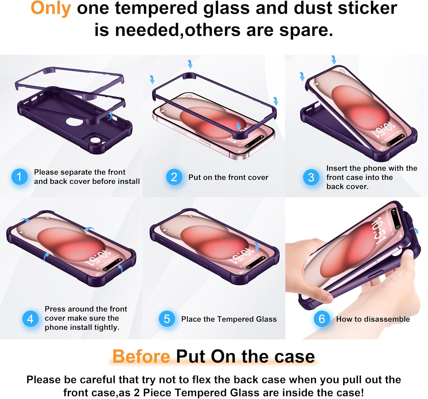 Thumbnail 6 de iPhone 15 case 6.1, 360 shockproof purple