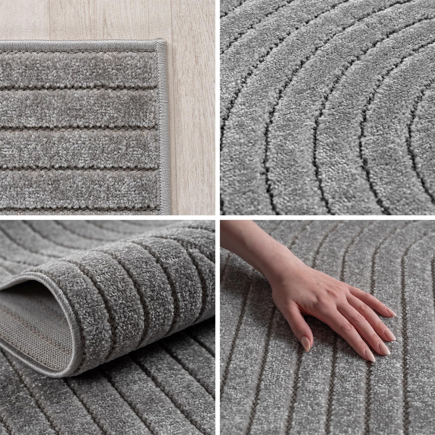 Detalle 2 de SIMPEX Outdoor Teppich wetterfest 200x290 cm – Kurzflor mit Hoch-Tief-Effekt, grau