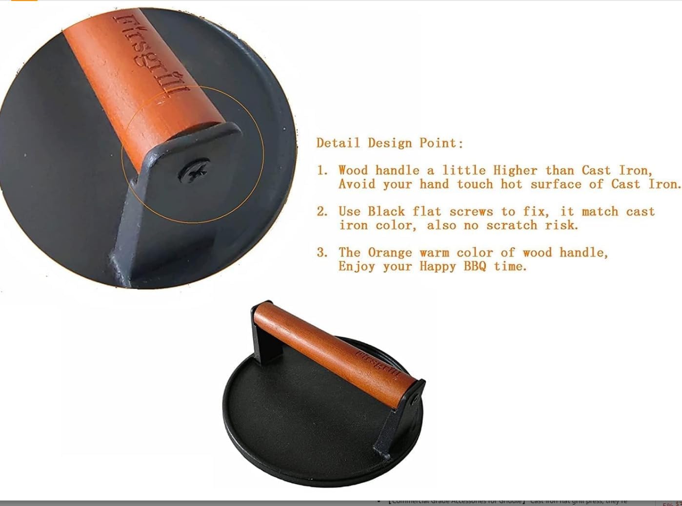 Thumbnail 3 de Firsgrill Burger Press (7.08" Round & 8.3" x 4.3" Rectangle) Heavy-Duty Cast Iron Smash Press with Wood Handle