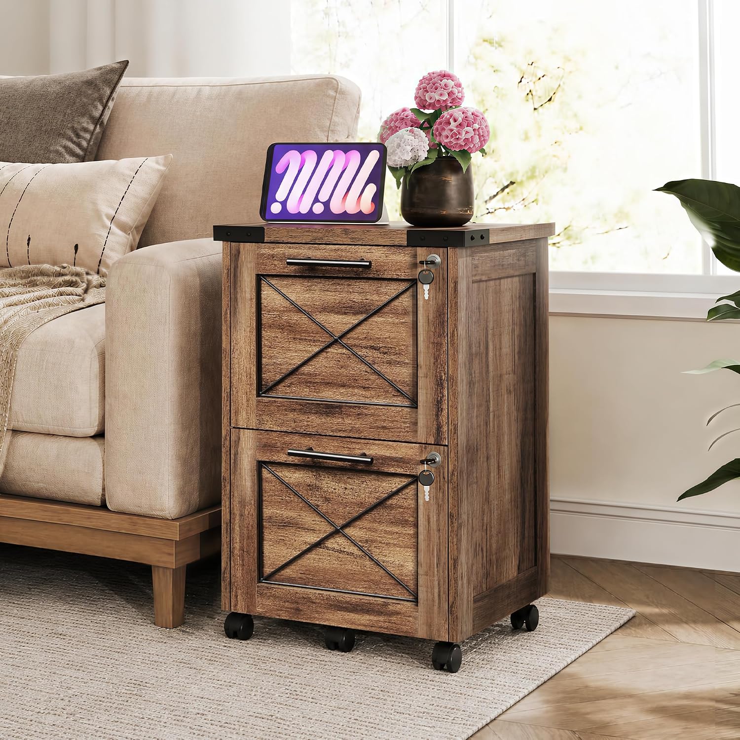 Thumbnail 1 de DEVAISE Rolling File Cabinet, Oak