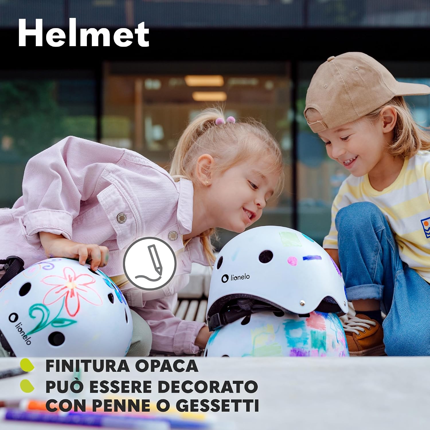 Detalle de Lionelo HELMET Avventura creativa: casco bici per bambini 50-56 cm, regolabile e decorabile
