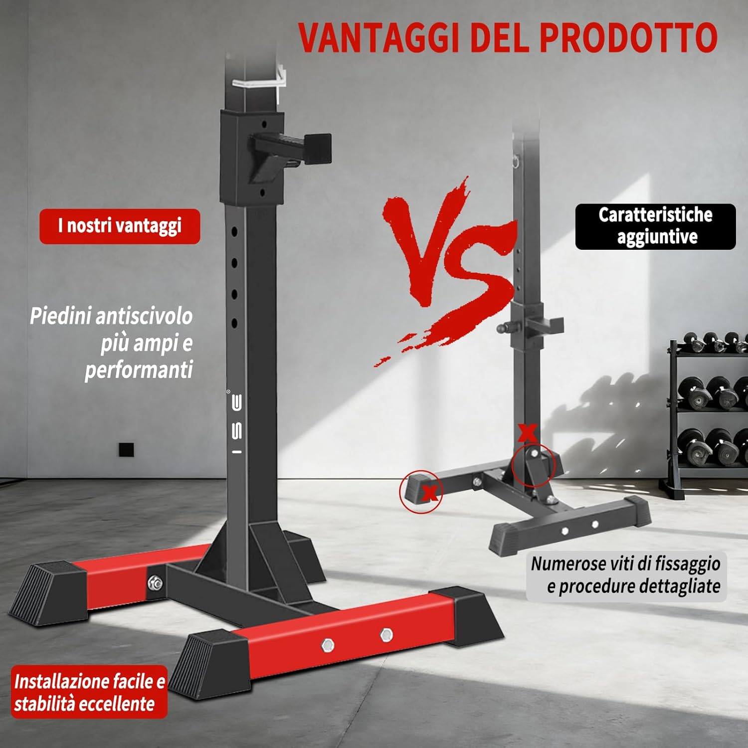 Detalle 2 de ISE Supporto Bilanciere Regolabile per Palestra a Casa 🏋