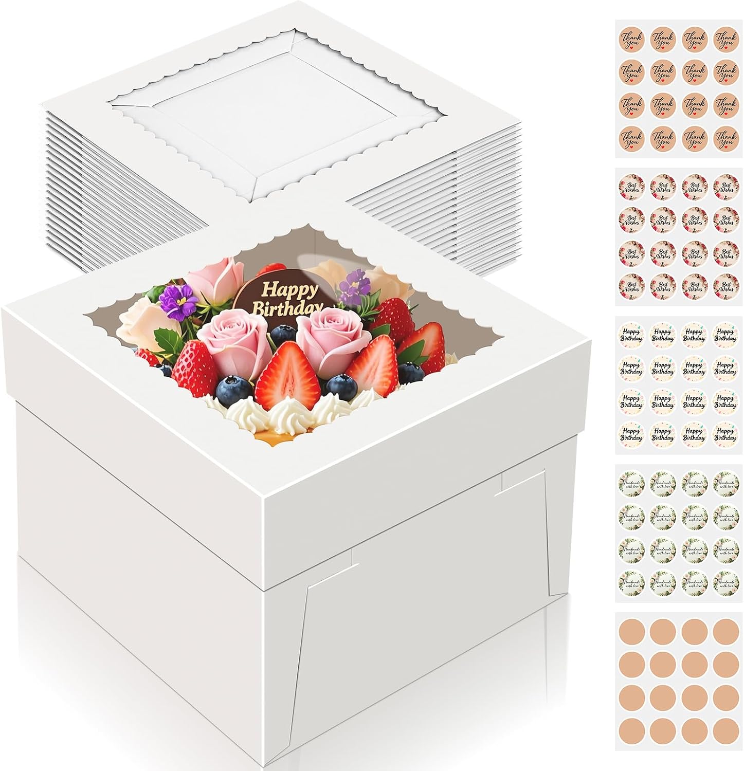Detalle de Essenya 10x10x8-Inch Tall Cake Boxes with Window, 15-Pack