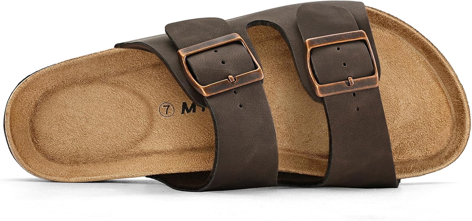 Detalle de mysoft Women's Flat Sandals Cork Footbed Slides with 2 Straps and Adjustable Buckles