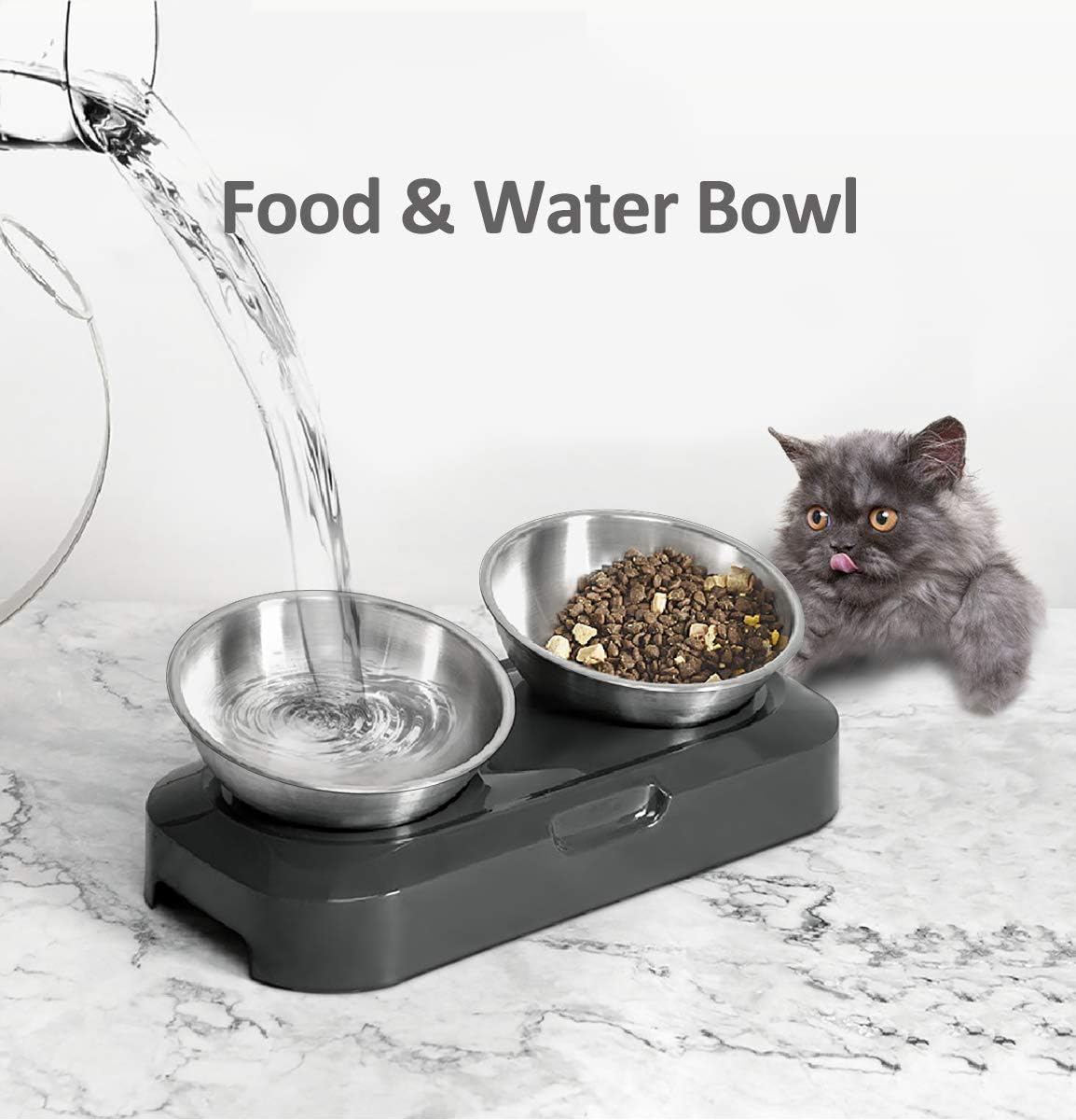 Thumbnail 3 de TANGN Raised Double Cat Feeding Bowl (Stainless Steel) with 15° Tilted Anti-Vomiting Stand