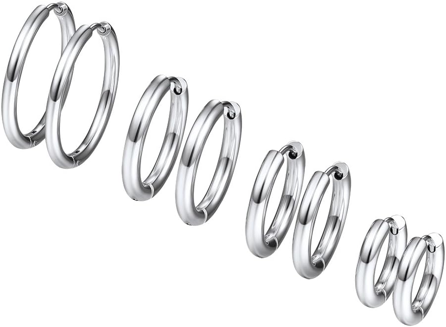Thumbnail 6 de PROSTEEL lot de 4 paires de petites créoles en acier inoxydable 316L et plaqué or noir (10/14/16/20 mm)