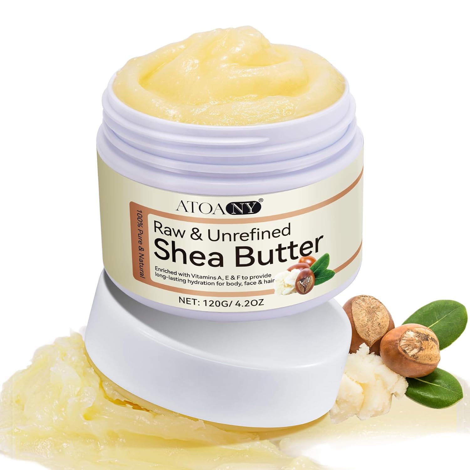 Detalle de Sheabutter Unraffiniert Bio & Roh – 100% reine Shea-Butter für Haut, Haare und Lippen (120 g)