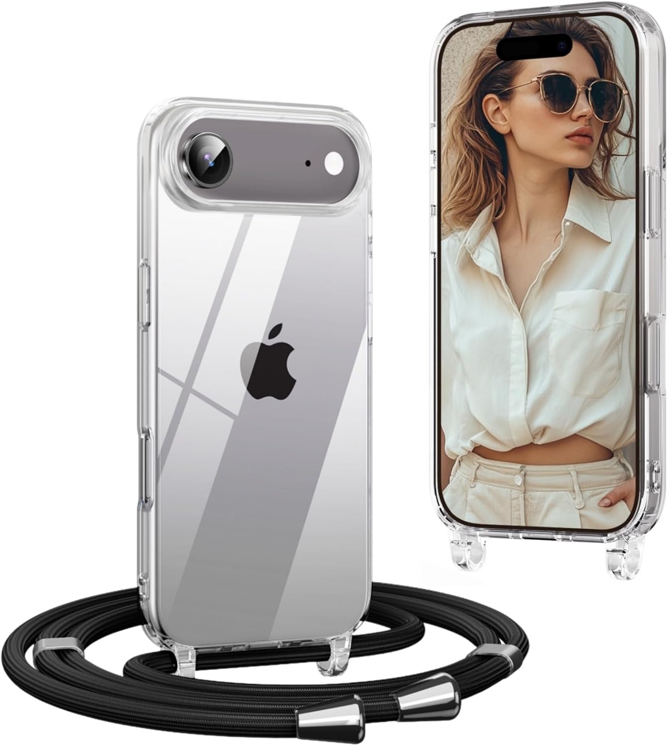 Detalle de OLEPHY Handykette für iPhone Air (6,5 Zoll) – transparente Schutzhülle mit verstellbarem Umhängeband, Schwarz