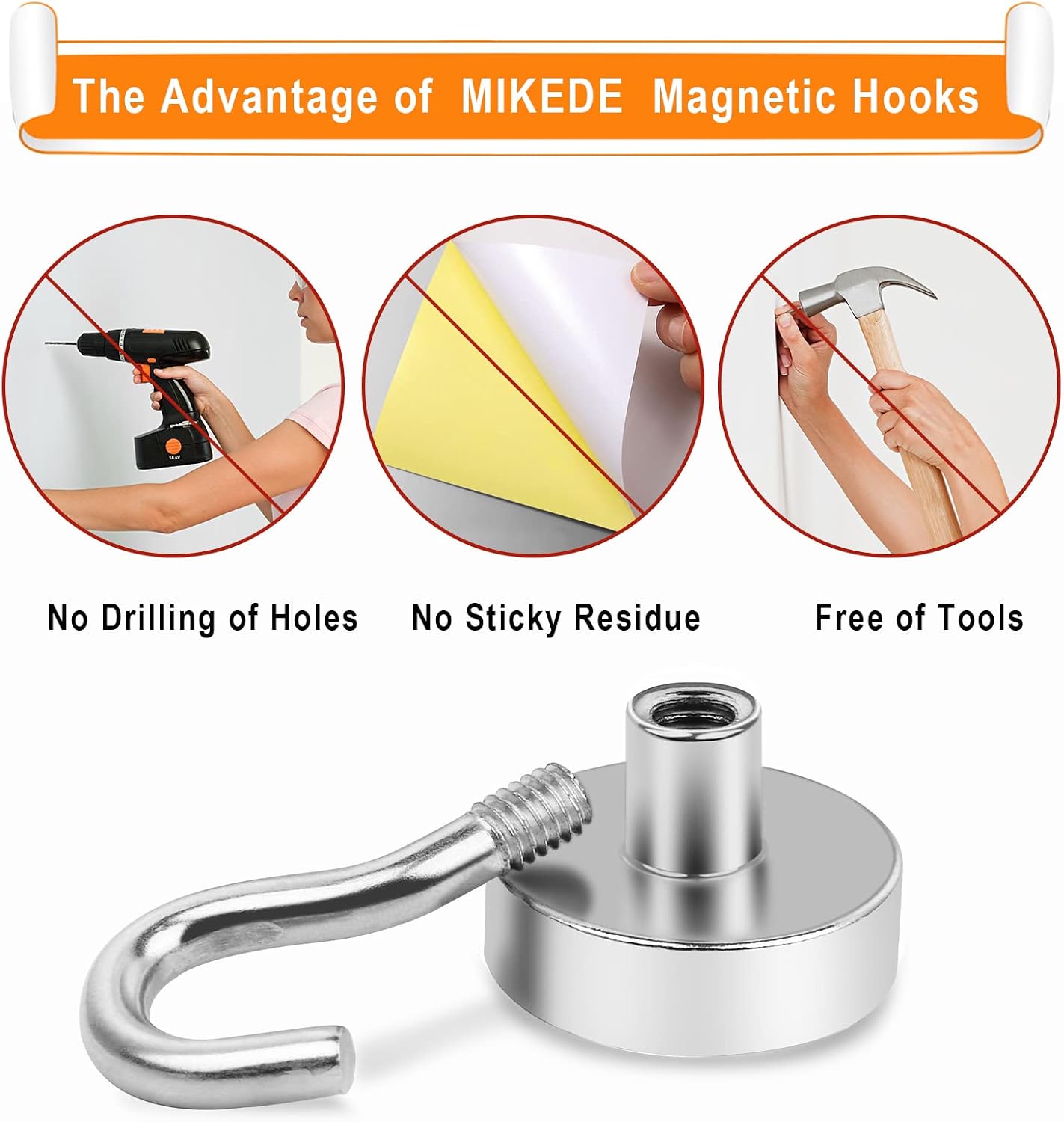Detalle 1 de MIKEDE 15-Piece Magnetic Hooks, Silver Alloy Steel, Rust-Resistant