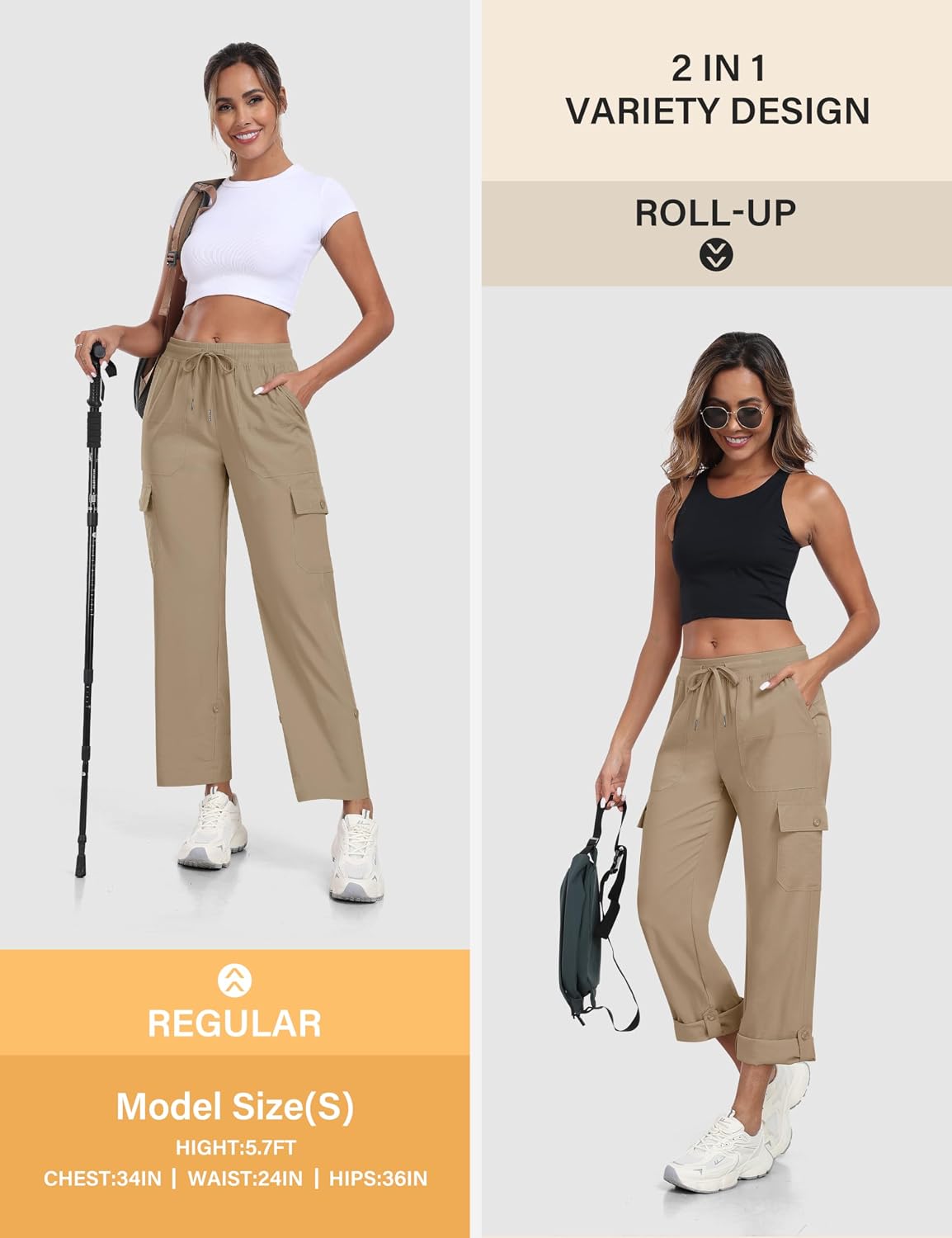 Thumbnail 5 de JINSHI Pantalon de Randonnée Femme Cargo 3/4