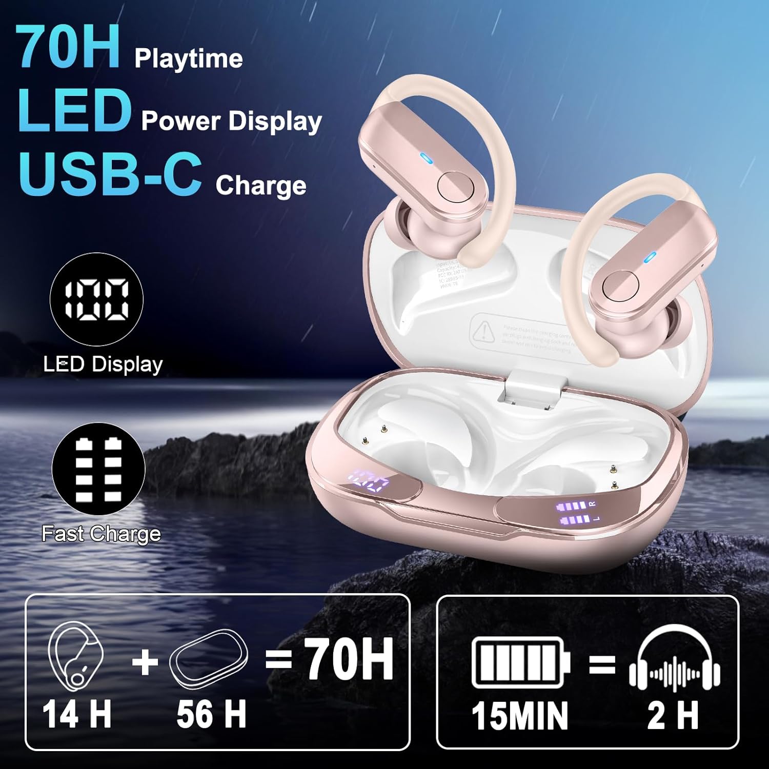 Thumbnail 3 de Ordtop Bluetooth 5.4 Sport-Kopfhörer mit In-Ear-Design, 70H Laufzeit, 4 Noise-Cancelling-Mics (IPX8)