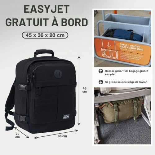 Detalle 2 de CabinMax Metz: Sac à Dos Cabin pour EasyJet et autres compagnies, 30 L, Polyester recyclé RPET 600D, Noir vintage