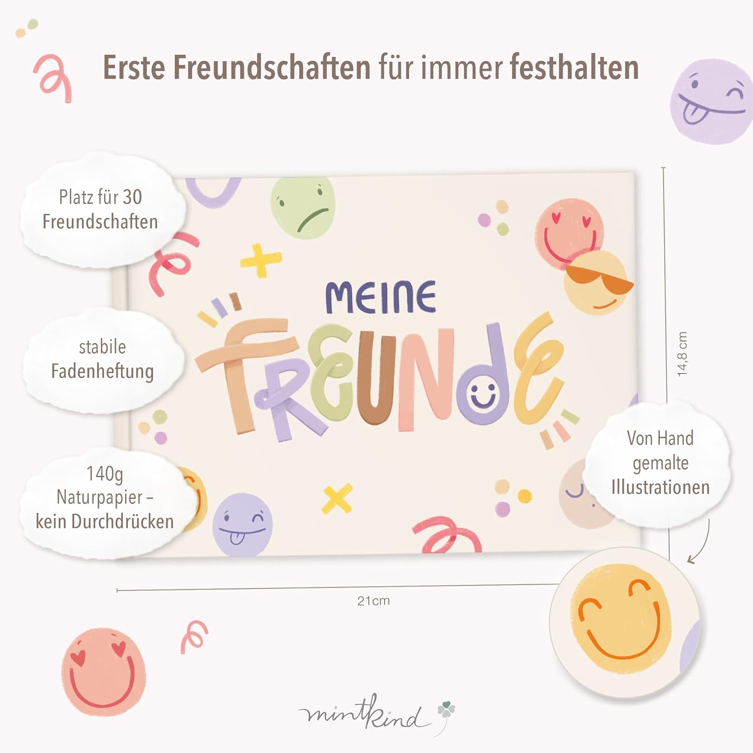 Thumbnail 1 de Mintkind Freundebuch Grundschule Smileys – Kreatives Erinnerungsbuch zur Einschulung mit Ausmalbildern, Fragen & Fotos