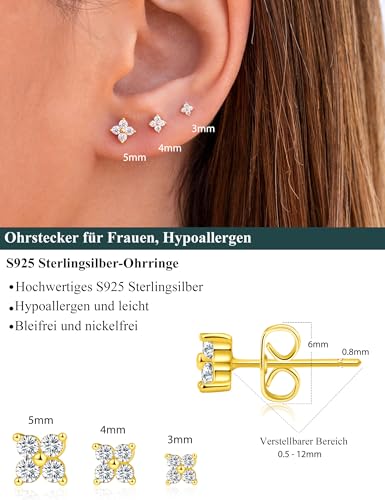Detalle 2 de FUNEIA – Lot de 3 Paires de Boucles d’oreilles Or 14K Plaqué Or 20G, hypoallergéniques