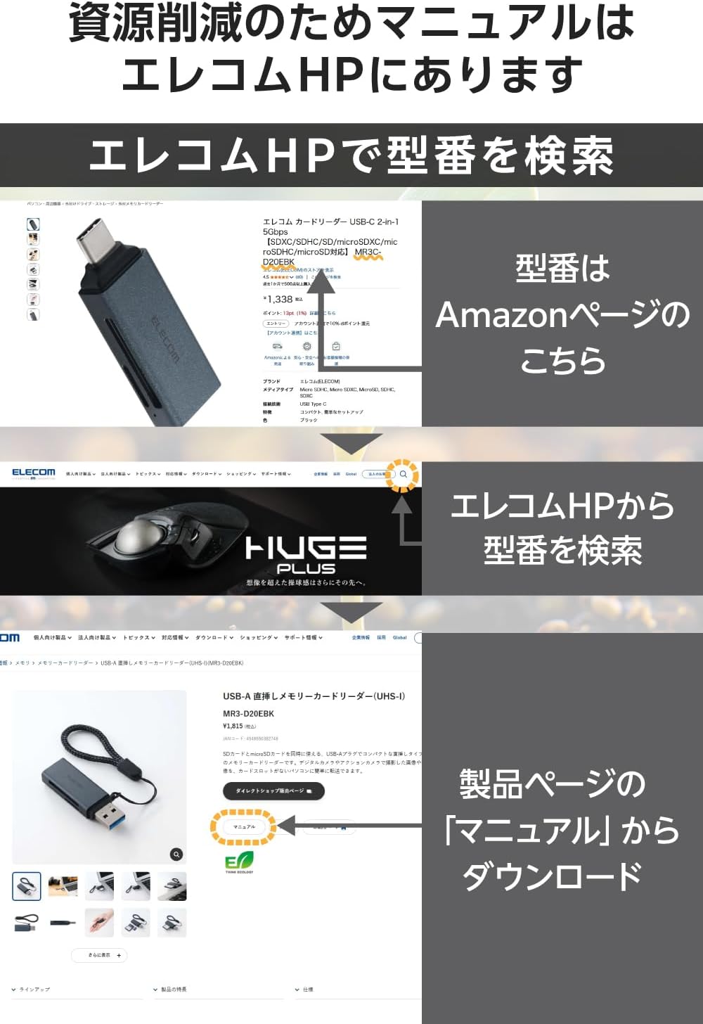 Thumbnail 6 de エレコム MR3-C30EBK USB-Aカードリーダー 3スロット・USB 5Gbps・約50cmケーブル