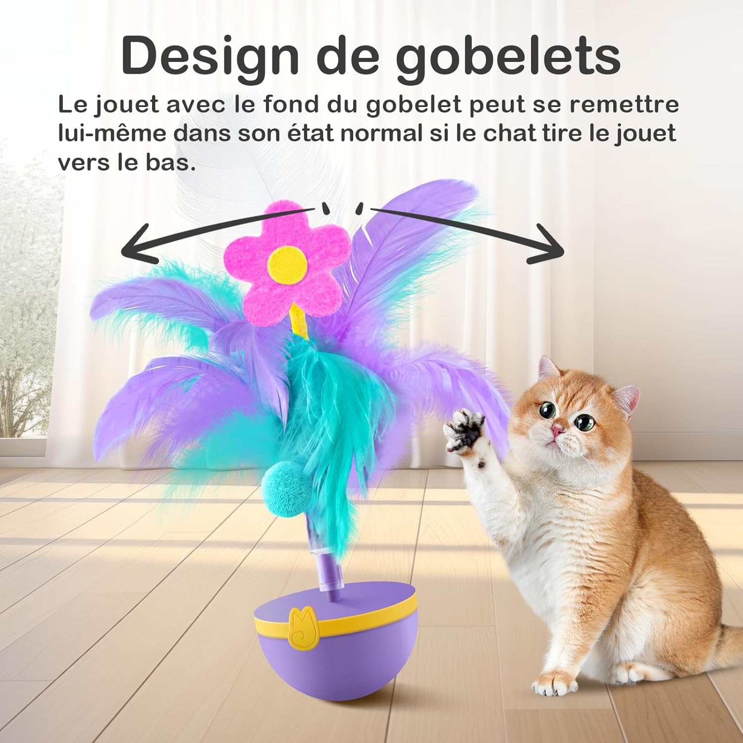 Detalle 2 de Migipaws Jouet interactif pour Chats - Joue plumes design tumbler, violet