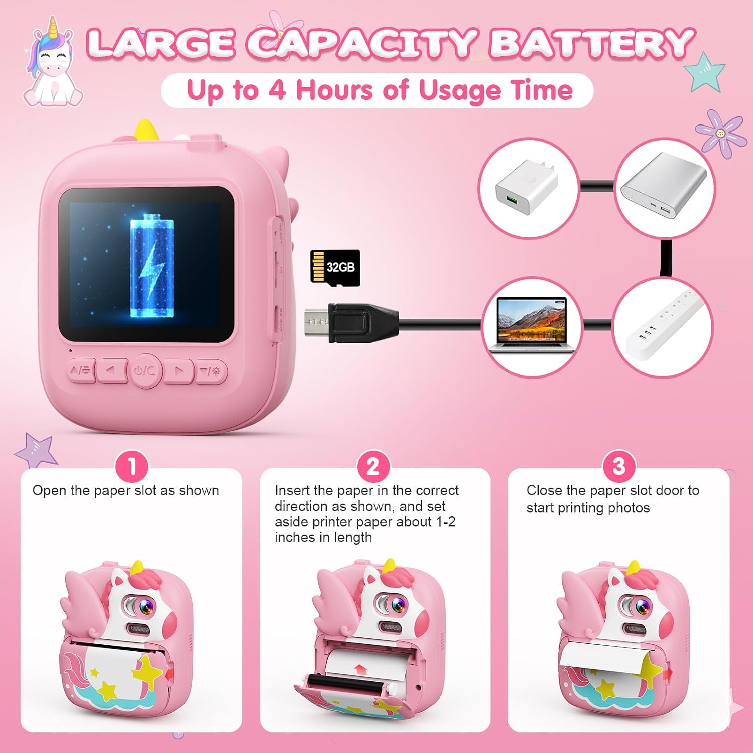 Thumbnail 6 de CAMCLID Kids Instant Camera 2.4" with 32GB card