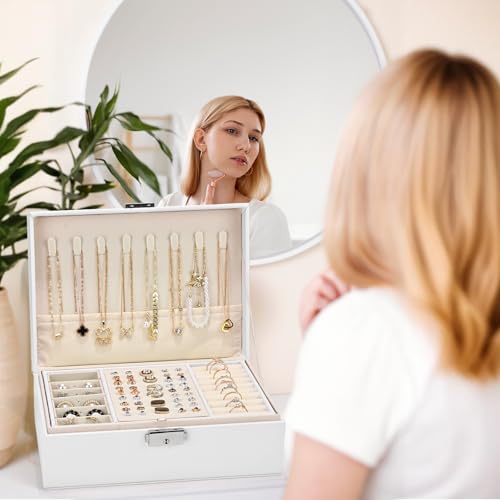Thumbnail 5 de Eucomir Joyeros Mujer: Joyero de viaje de dos capas en cuero PU con cerradura, perfecto para organizar anillos, collares y pendientes
