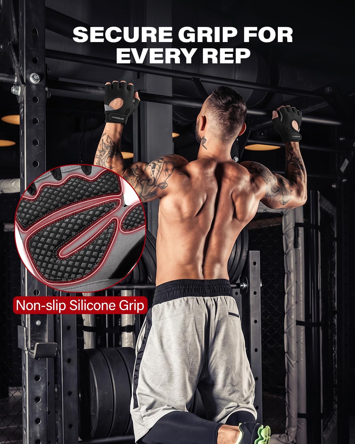 Detalle 2 de VINSGUIR 9 Gym Gloves, Large, Breathable Lycra with Padded Grip Palm