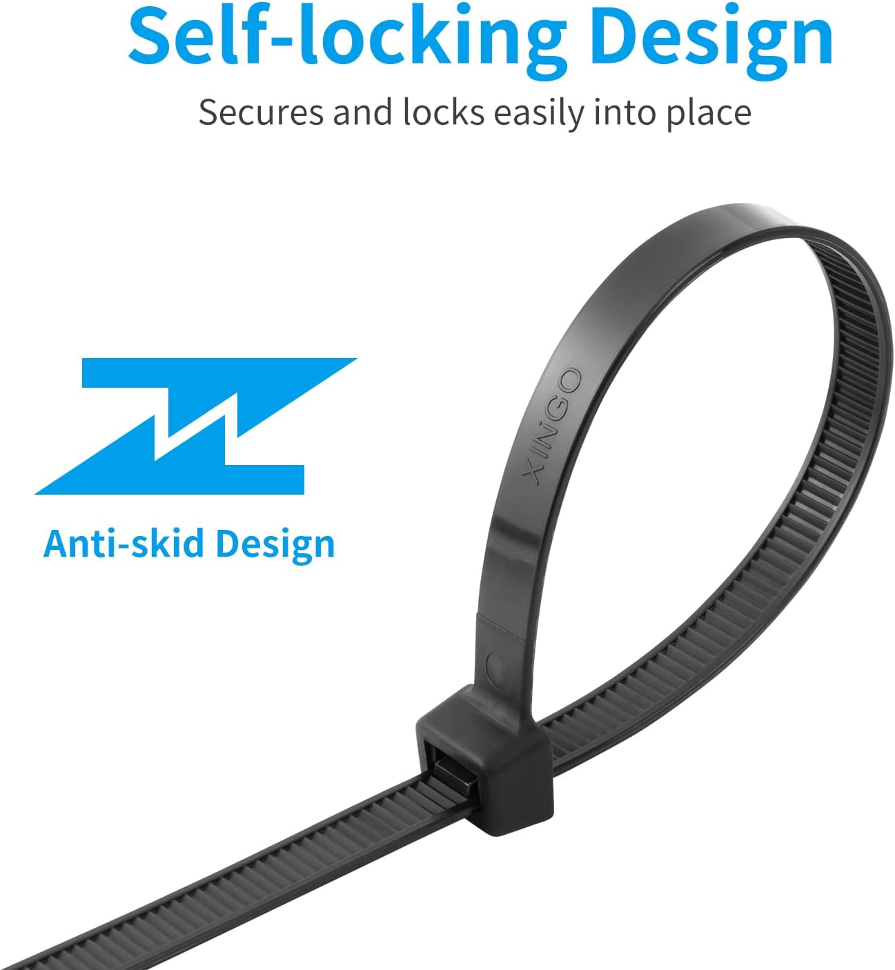 Detalle de XINGO Lang Kabelbinder 100 Stück – 300 mm x 9 mm, Zugfestigkeit 80 kg, UV-beständig