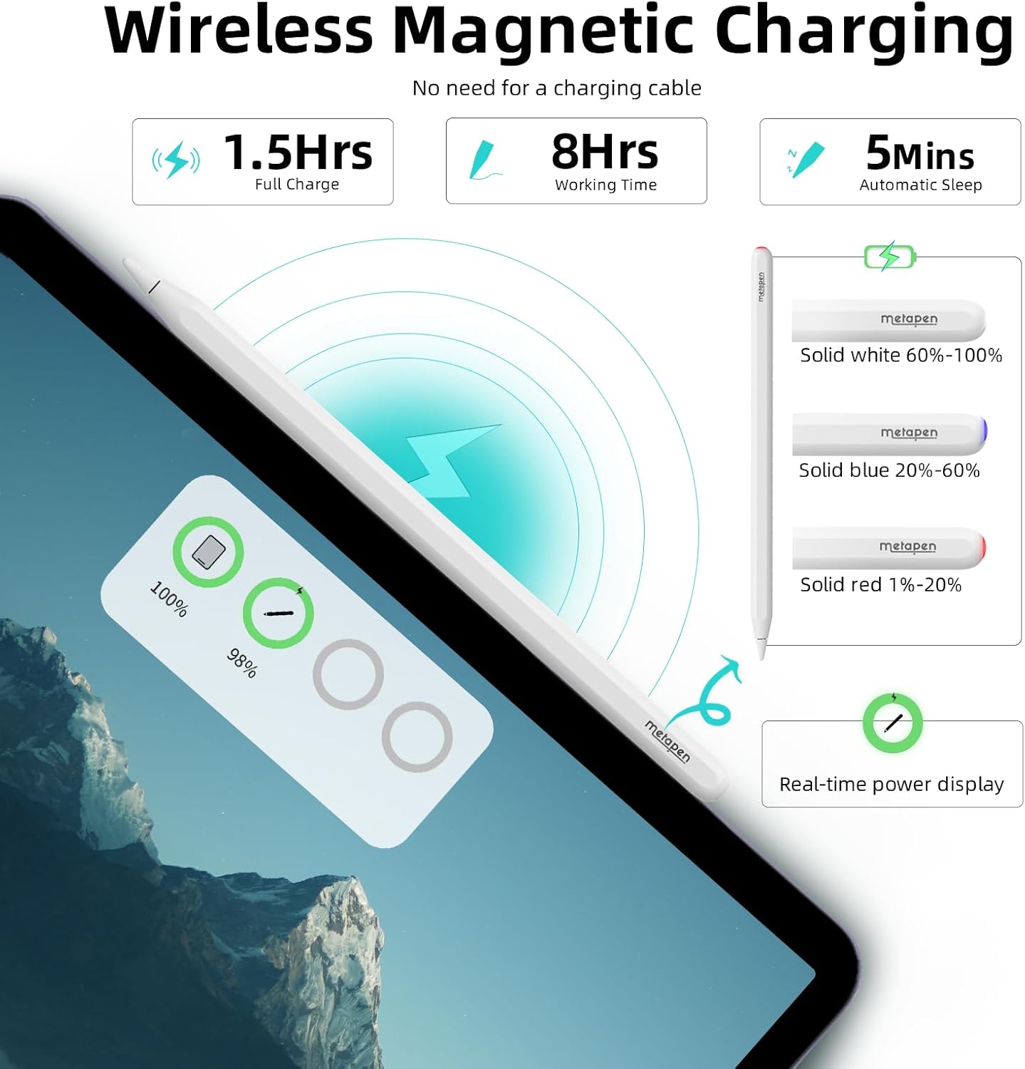 Detalle 2 de Metapen Metapen A14 wireless charging stylus pencil for iPad Pro/Air/Mini (2018–2023) compatible with Pencil 2nd Gen