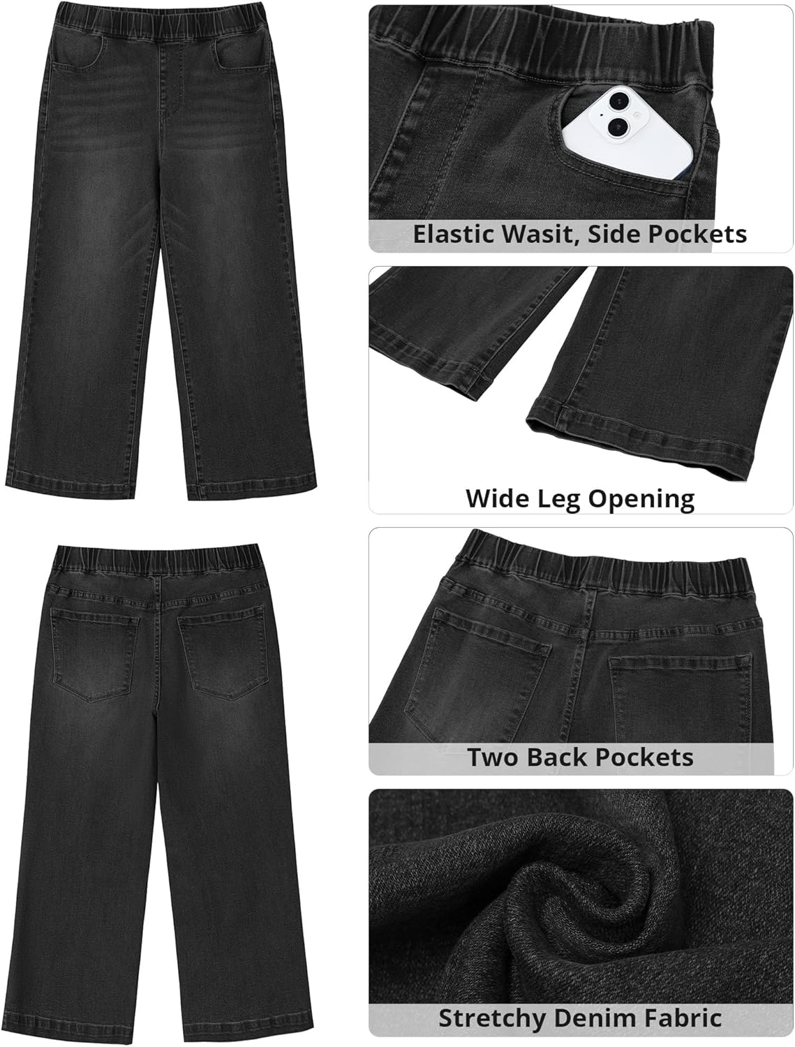 Thumbnail 4 de GRAPENT Capri Jeans for Women Wide-Leg High-Waisted Pull-On Stretch Denim