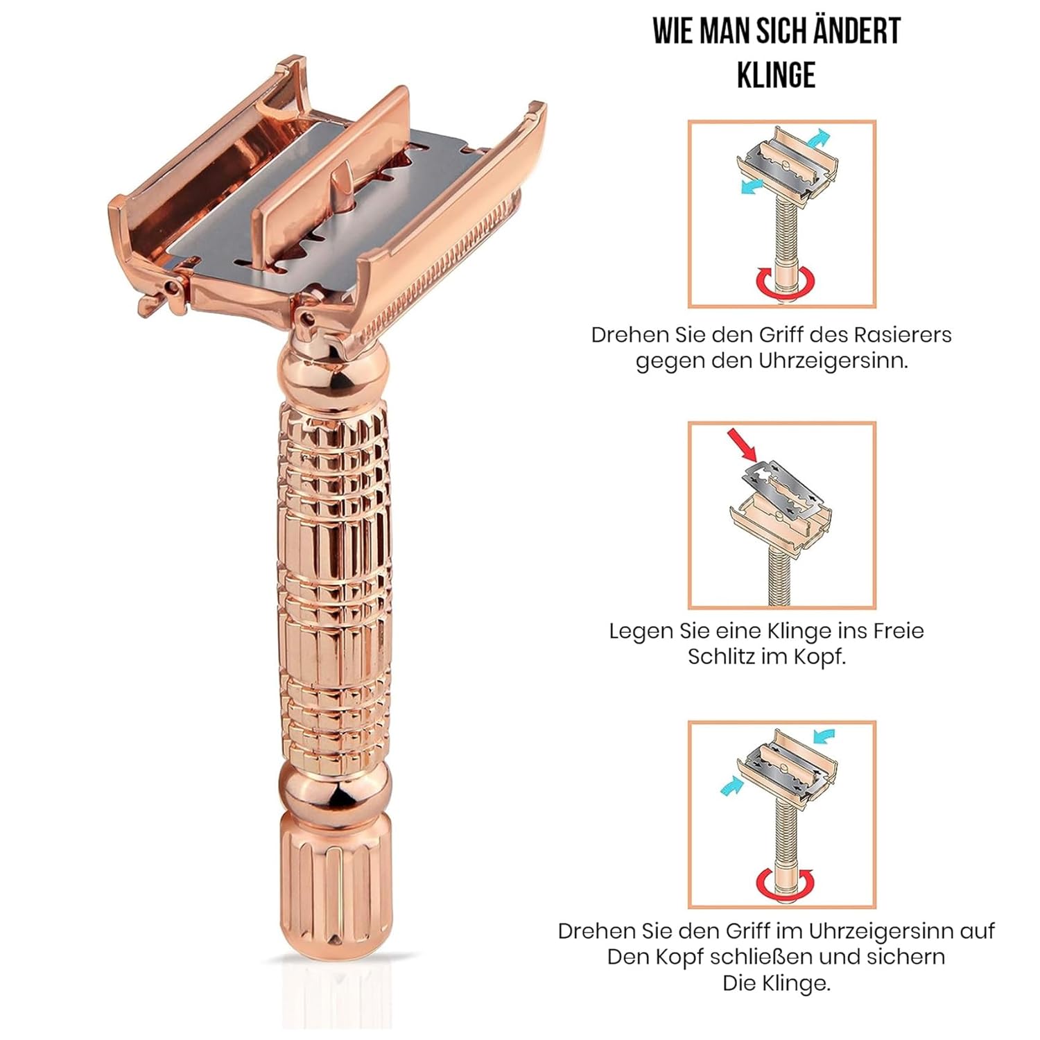 Thumbnail 2 de Kanzy Rasierhobel Butterfly aus Edelstahl – Damen & Herren Sicherheitsrasierer für Doppelkante-Klingen