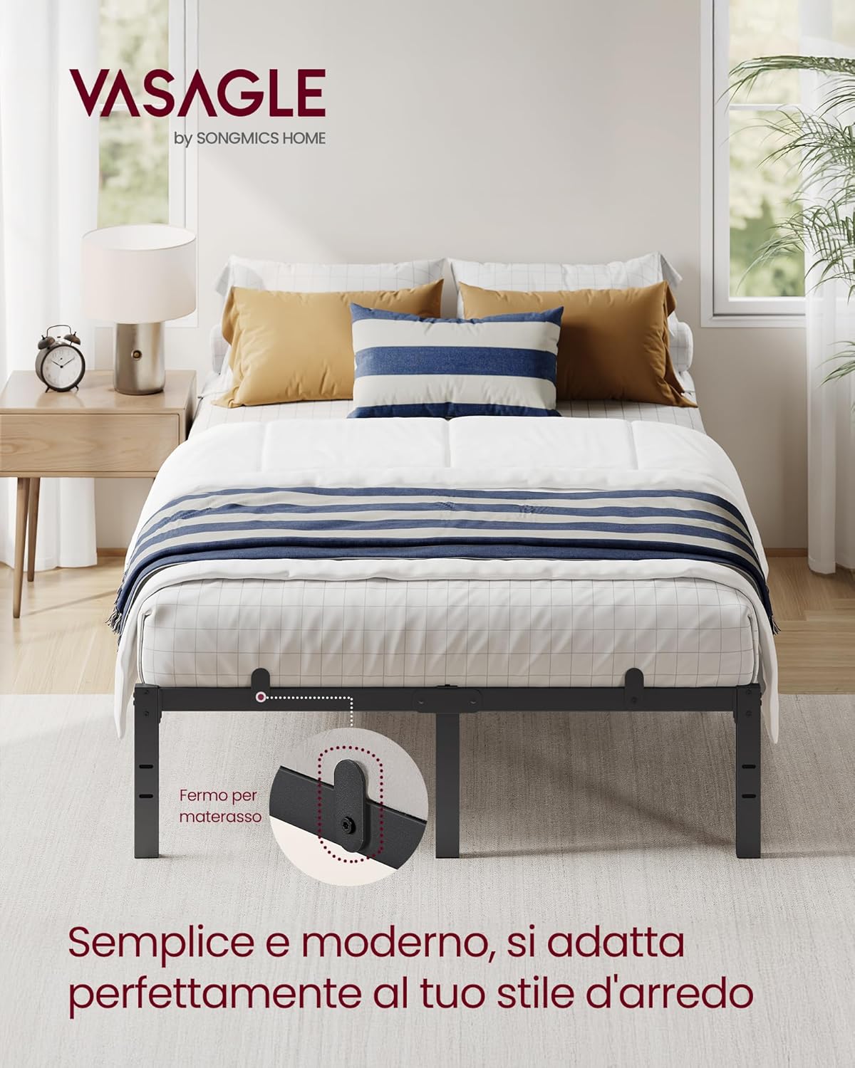 Thumbnail 2 de VASAGLE RMB130BD01: Struttura Letto Matrimoniale in Metallo 120x190 cm, Nero Inchiostro