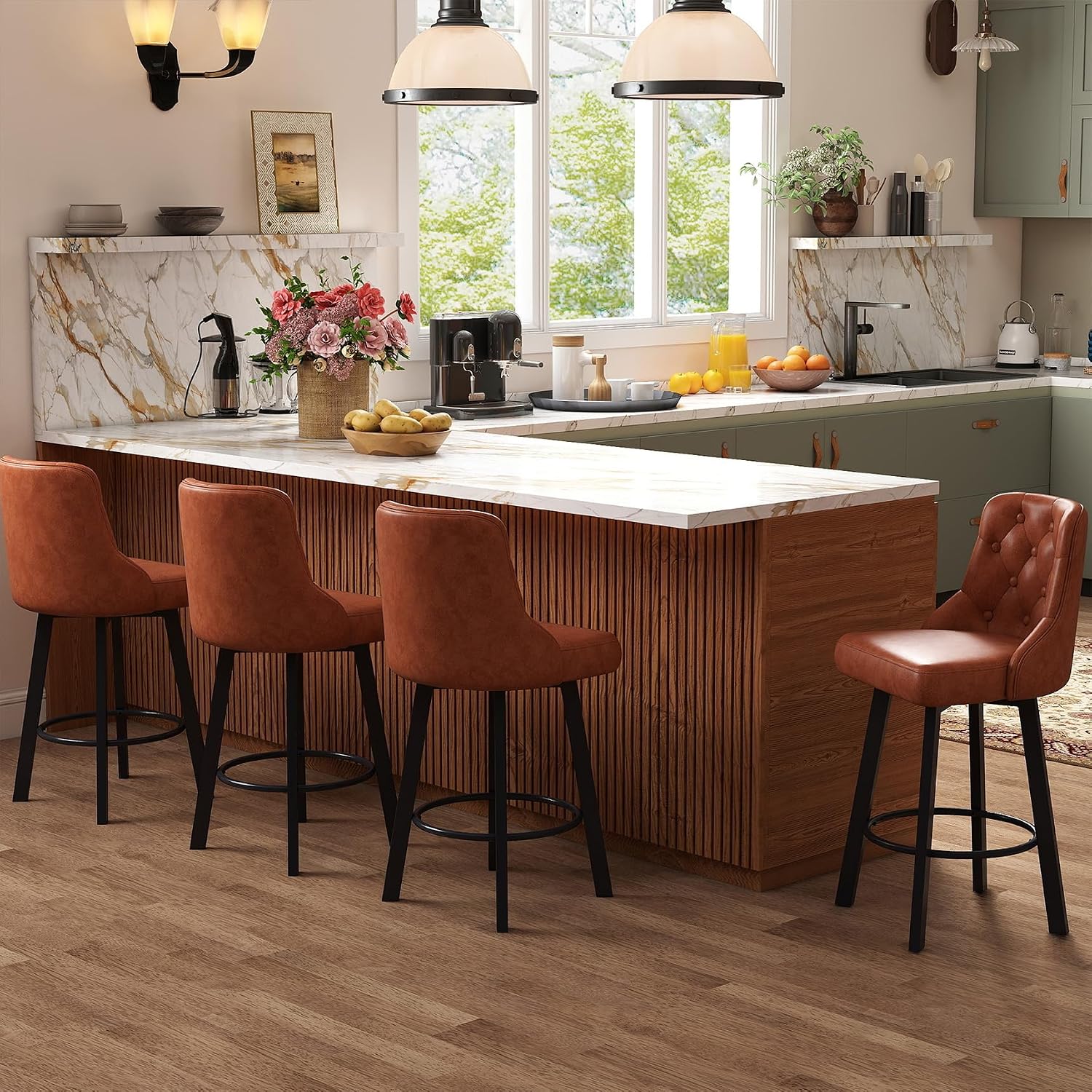 Thumbnail 6 de Youhauchair YC-8051CBR1PC Bar Stool, Brown PU Leather, 360° Swivel