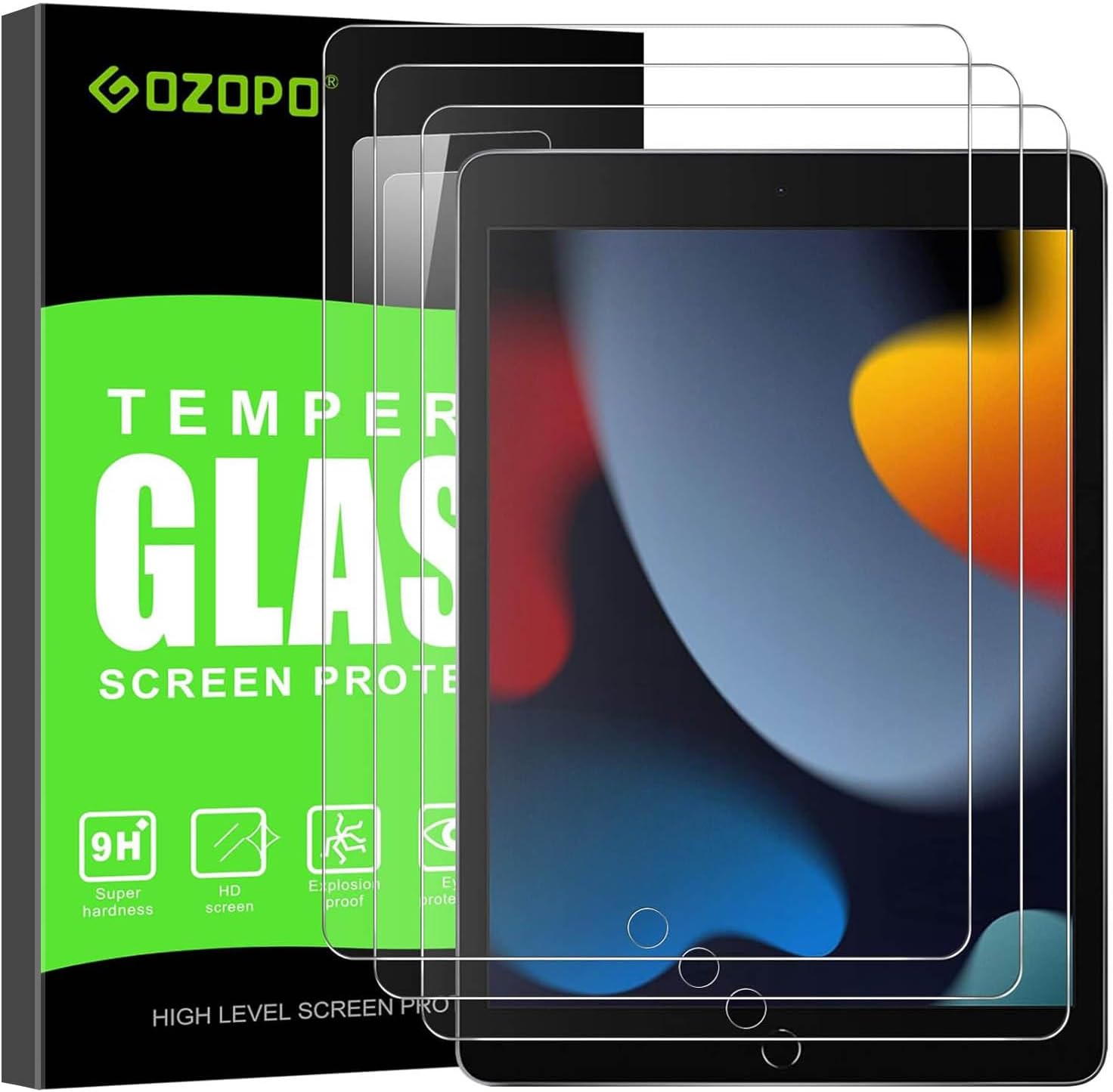 Detalle de GOZOPO iPad 9th Generation tempered glass screen protector 2-pack