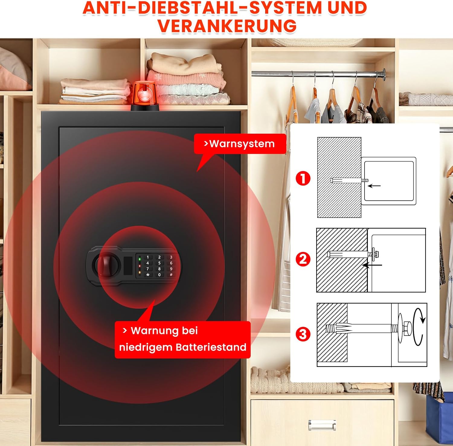 Detalle de 85L Großer Feuerfester Tresor mit feuerfester Dokumententasche – Digitaler Heimtresor inkl. herausnehmbarem Regal