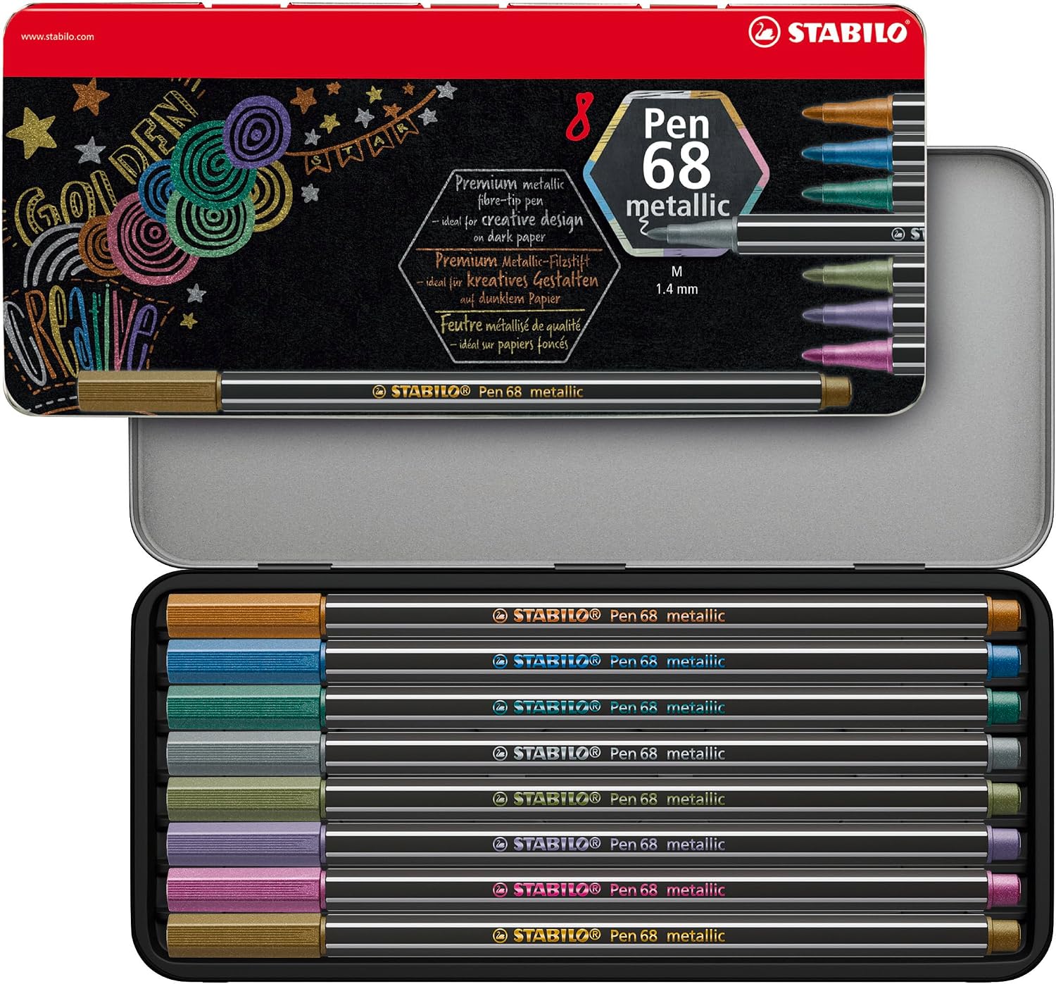Detalle de STABILO Premium Metallic-Filzstift – Pen 68 metallic im 8er Metalletui
