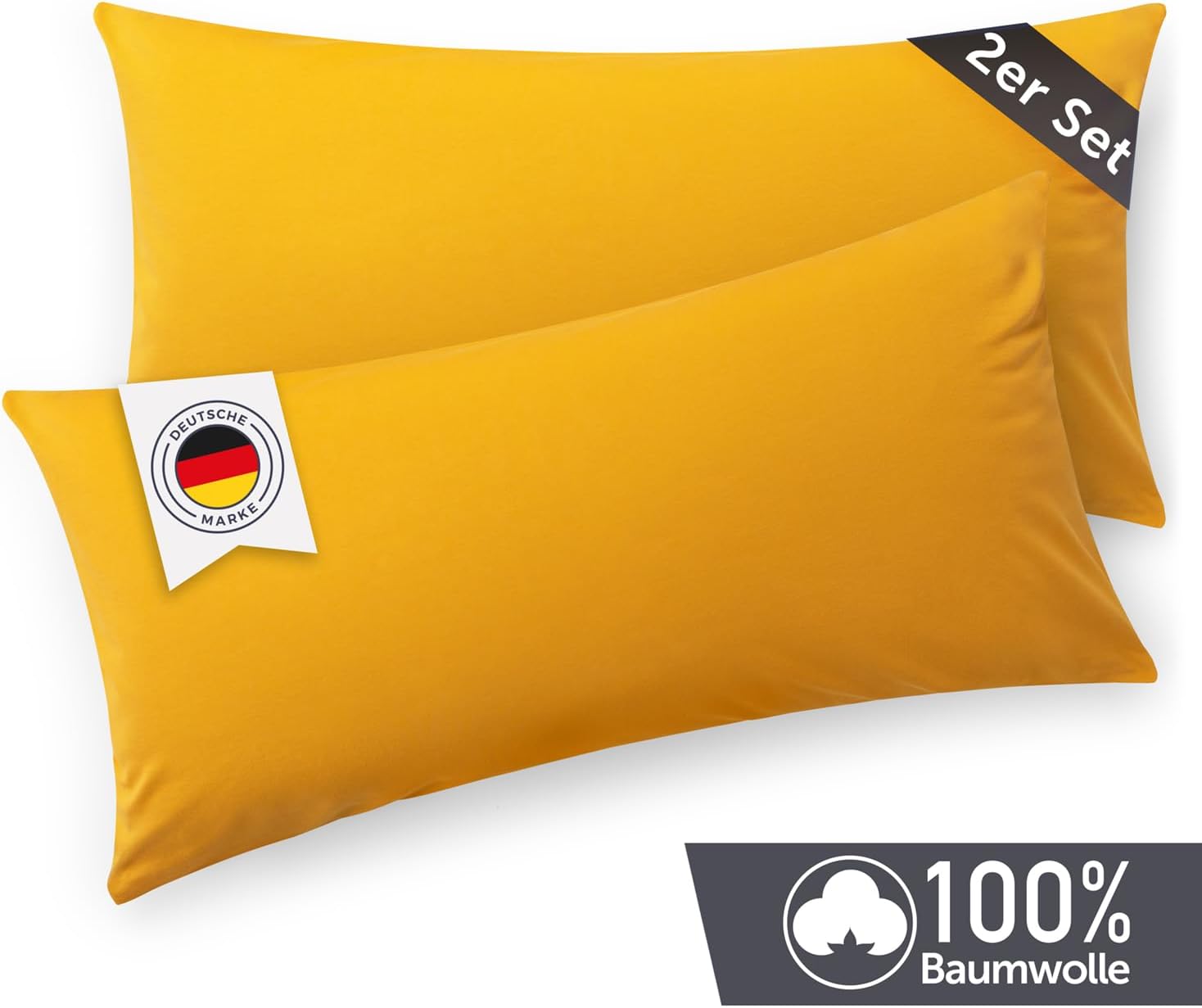 Thumbnail 1 de Blumtal Kissenbezug 40 x 80 cm (2er Set) Gelb – 100% Baumwoll-Jersey, Oeko-Tex zertifiziert