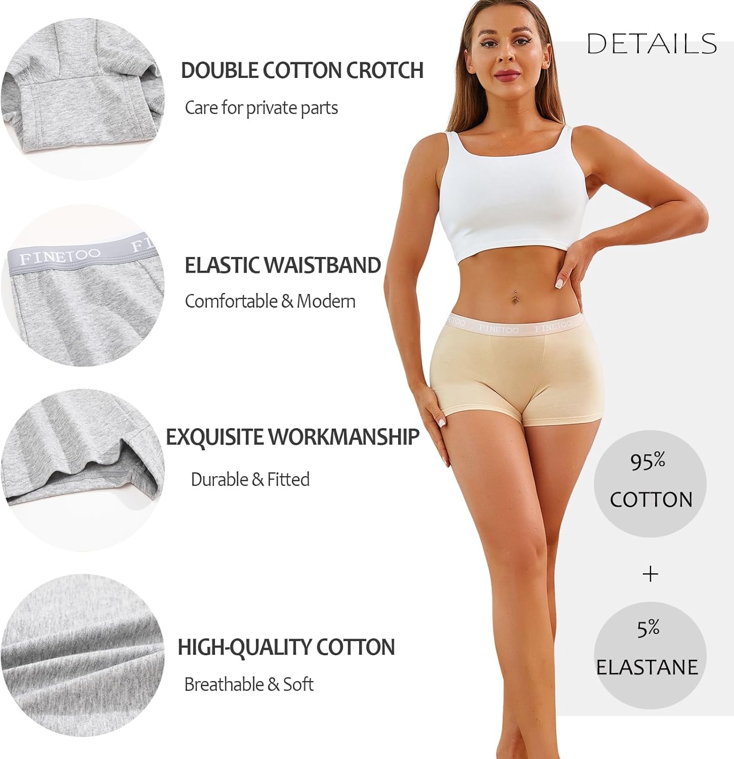 Thumbnail 4 de FINETOO Cotton Boy Shorts High Waisted