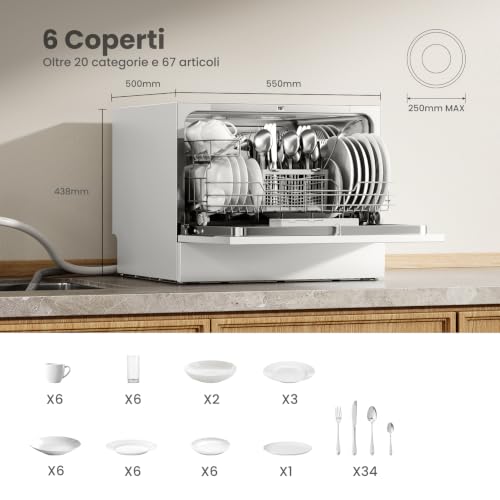 Detalle 2 de COMFEE Lavastoviglie Piccola, 6 Coperti, 6 Programmi, Bianca – compatta e versatile