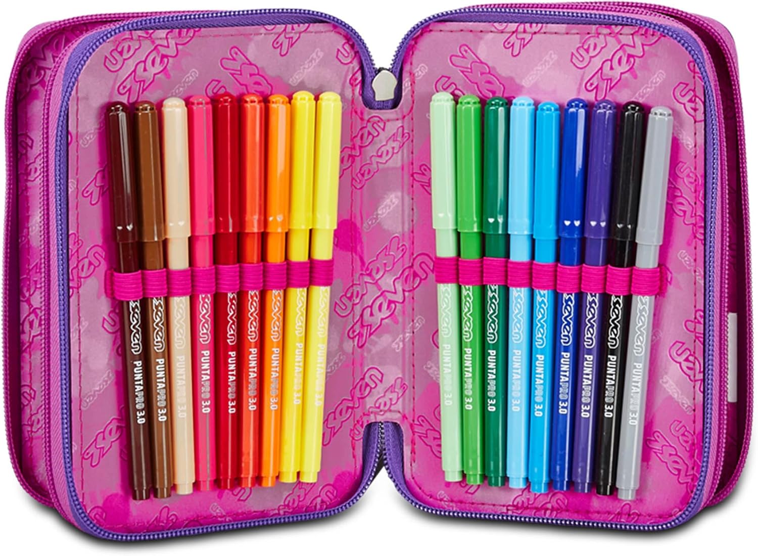 Thumbnail 3 de Seven Trousse Scolaire 3 Zip - Rose Violet Fuchsia (Bubble Street) avec Porte-stylo et matériel inclus