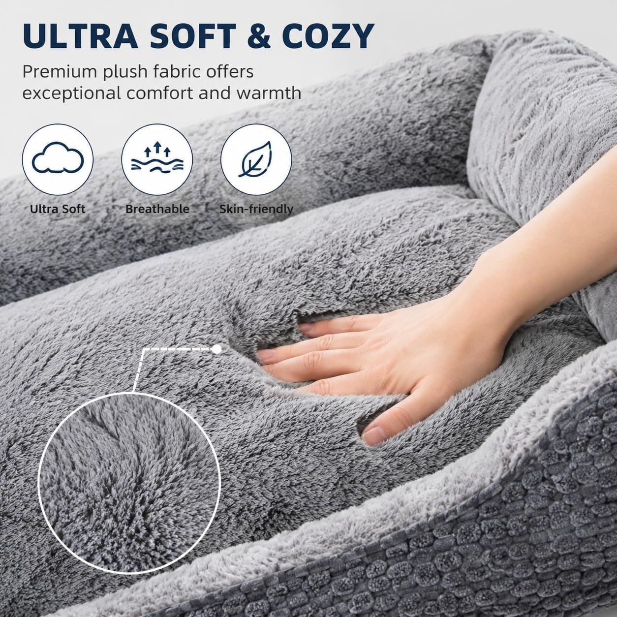 Detalle de Oveppy Large Dog Bed 76x62x23cm – Washable super-soft rectangle with raised edge