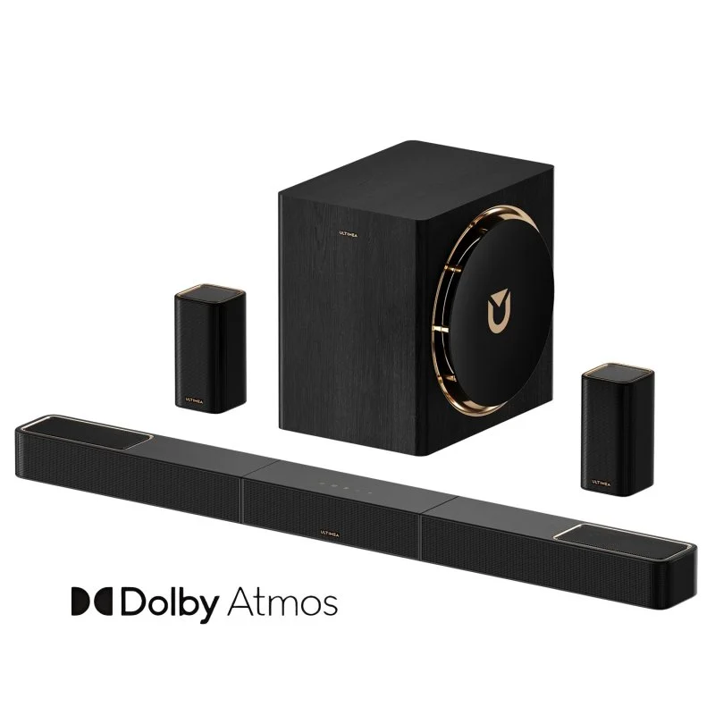 Detalle de Ultimea Barra de Sonido 7.1.4ch Dolby Atmos – Skywave Series con Subwoofer 8" para TV