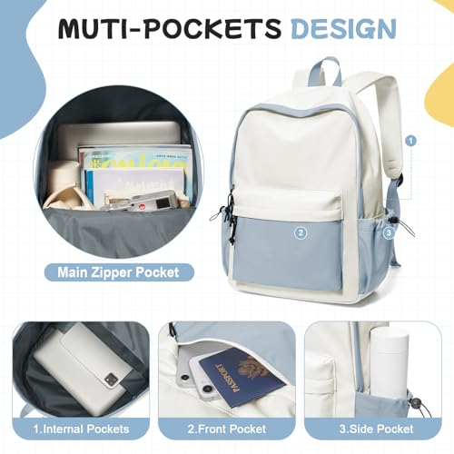 Thumbnail 2 de HYC00 14-Inch Laptop Backpack – Blue/White, Water-Resistant Casual Daypack for School and Travel