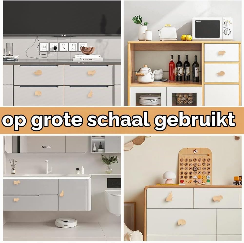 Detalle 1 de Aolso houten meubelknoppen met dierenmotief, 12 stuks met schroeven