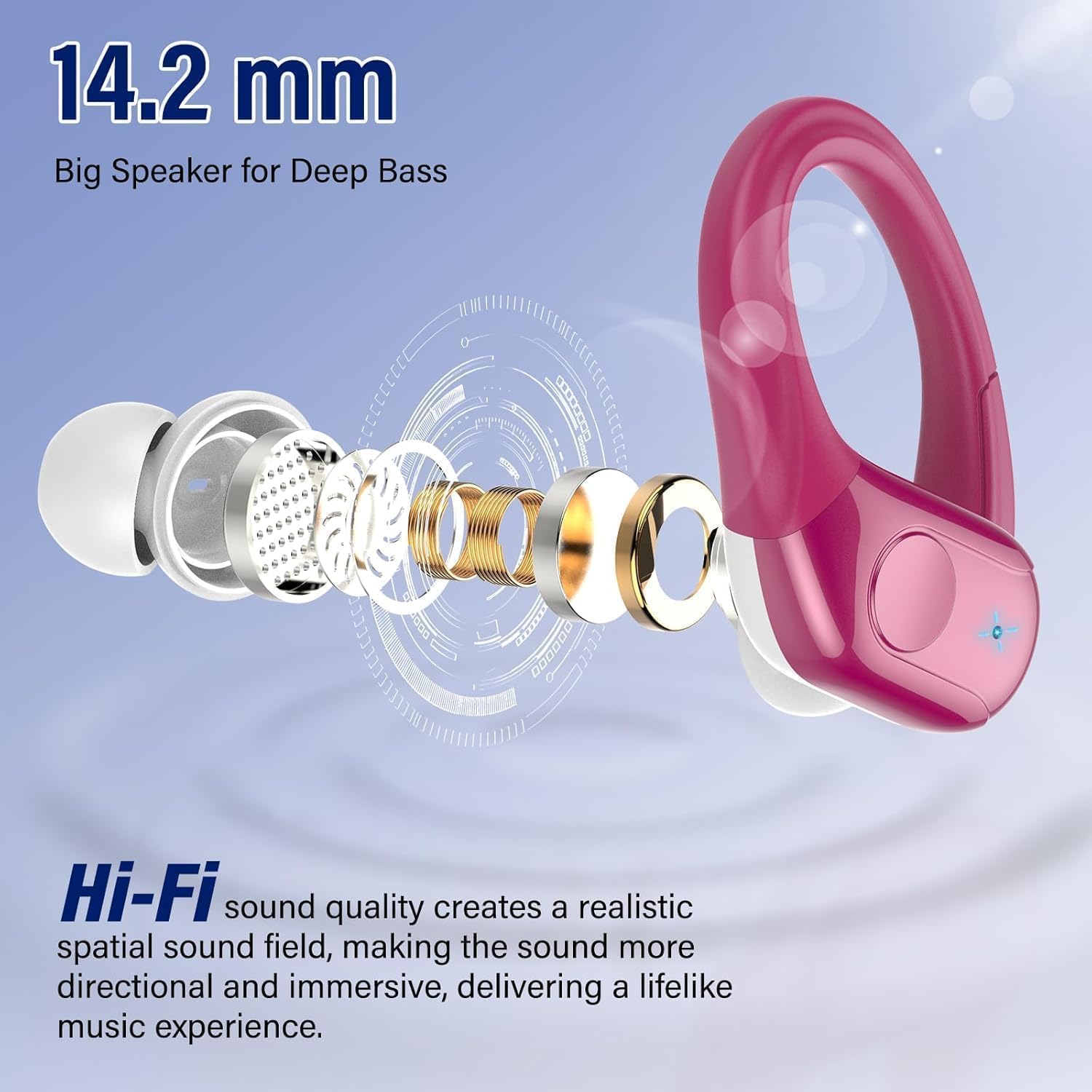 Detalle de Qecnato T12 Wireless Earbuds, Bluetooth 5.4, 75-Hour Battery, Ear Hooks