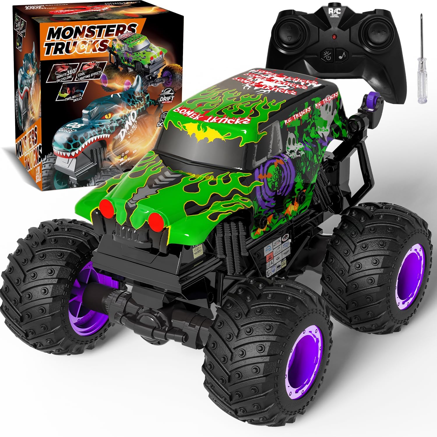 Detalle de Ferngesteuerter Monstertruck 20 km/h mit Licht & Musik (2,4 GHz, 360°-Drehung) – 1/20 RC Monstertruck