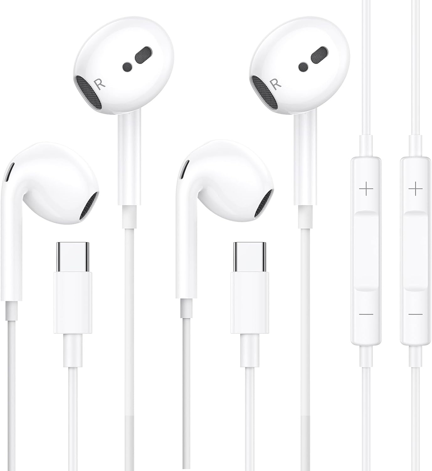 Detalle de Kabelkopfhörer USB-C für iPhone 15/16/17 – 2er-Pack, In-Ear mit Mikrofon und Lautstärkeregler
