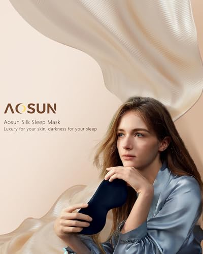 Thumbnail 6 de Masque de Nuit Occultant en Soie 100% Pure d'Aosun – Bleu, bandeau réglable