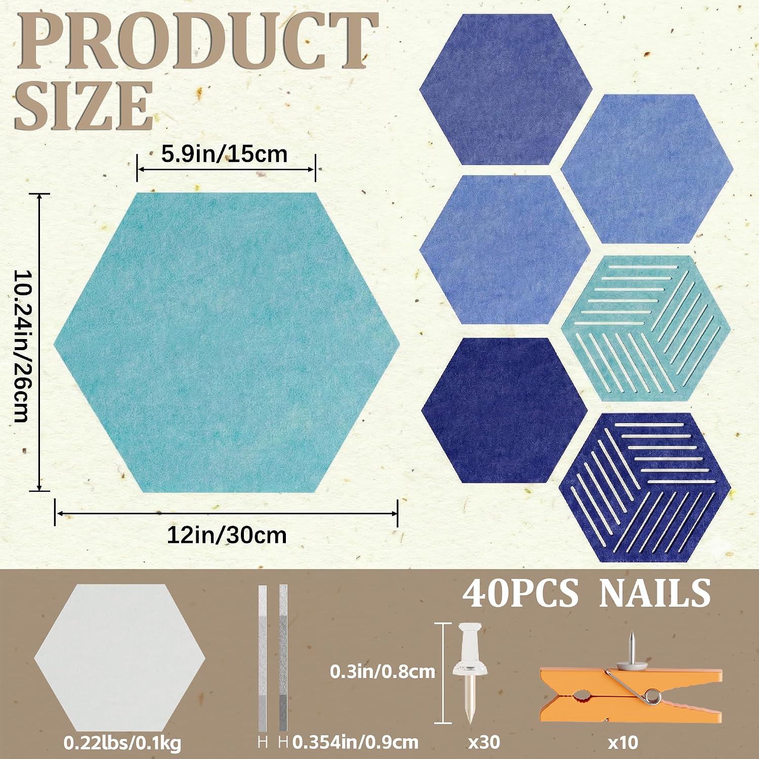 Detalle 2 de Uoisaiko UY-US-10059-Q8 Hexagonal Felt Bulletin Board Tiles, 8-Pack