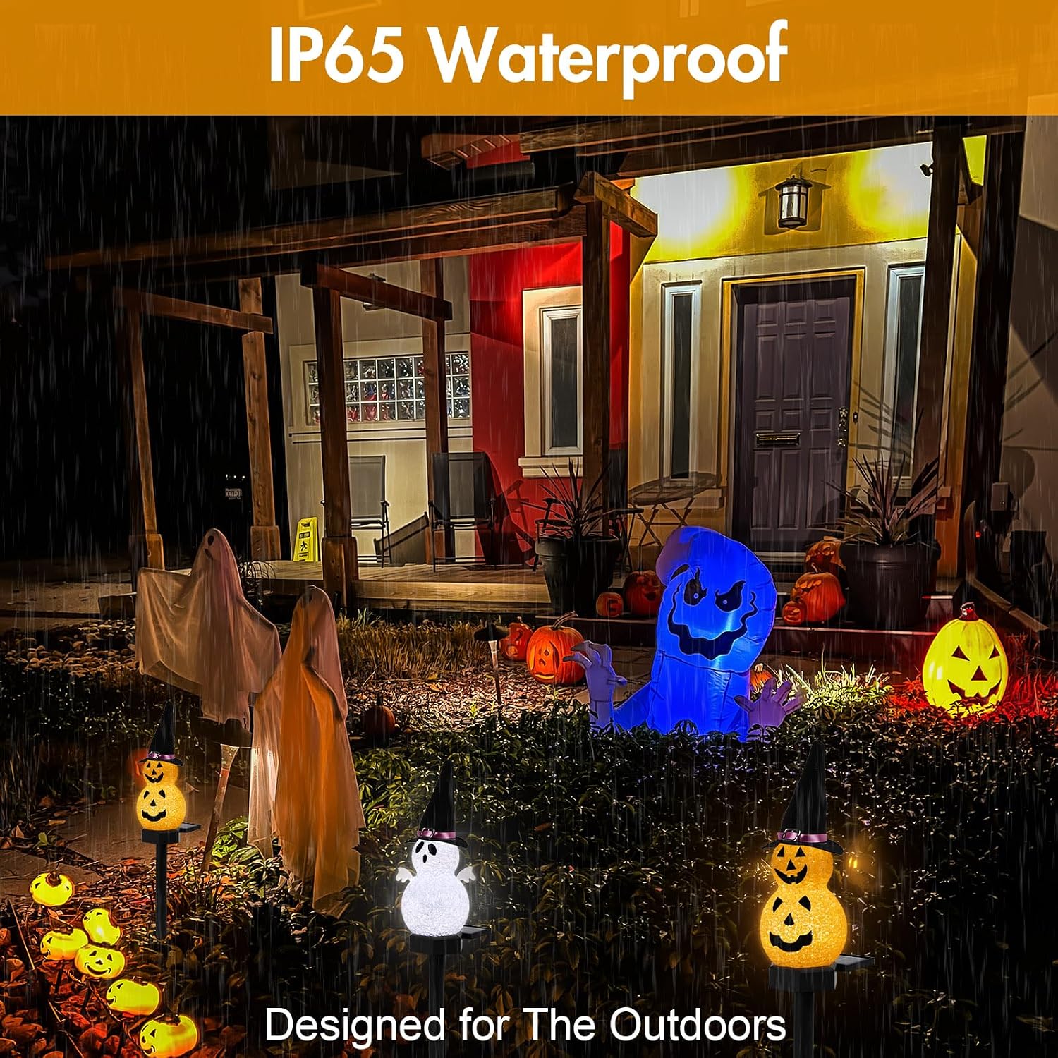 Detalle 1 de FRSTONA WSJ-003 Solar Halloween Stake Lights, 4-Pack Pumpkin & Ghost