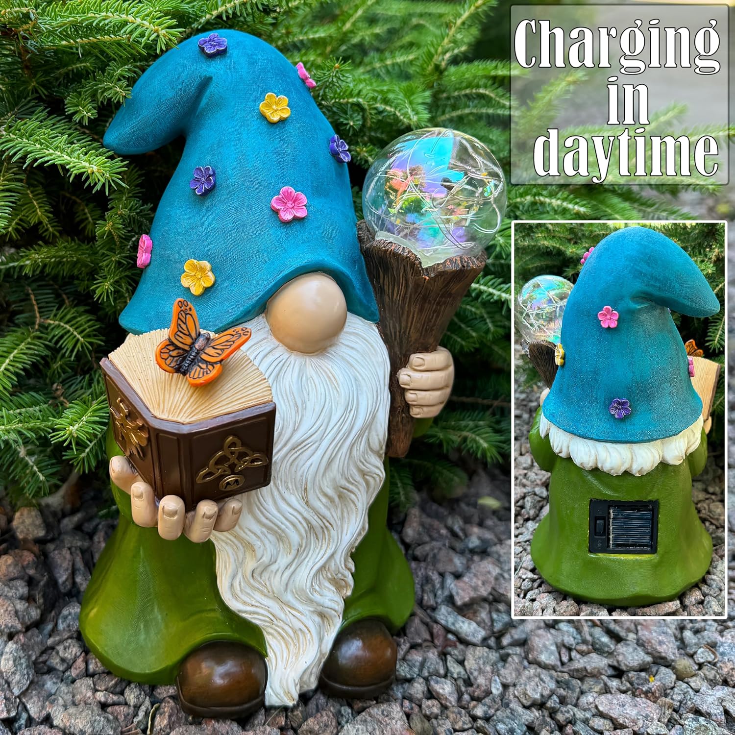 Thumbnail 3 de Solar Magician Gnome 9.45 Inch Solar Garden Statue